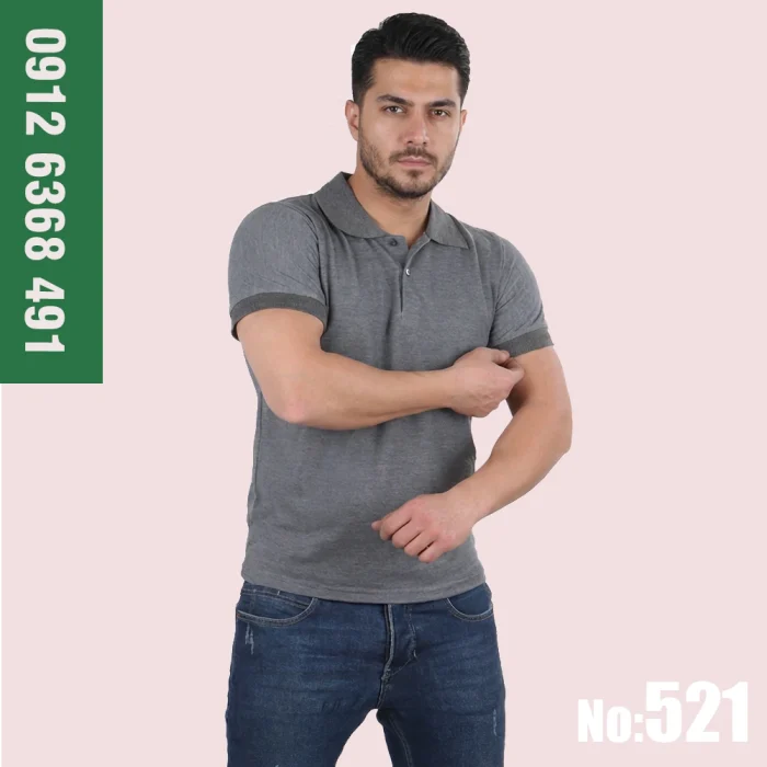 تیشرت-مردانه-کار-تی-شرت-جودون-یقه-دار-خنک-نخی-ملانژ-طوسی
