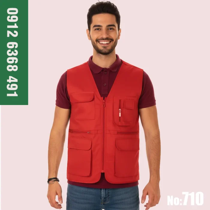 جلیقه-کار-مهندسی-ایمنی-hse-قرمز-کاور-persian